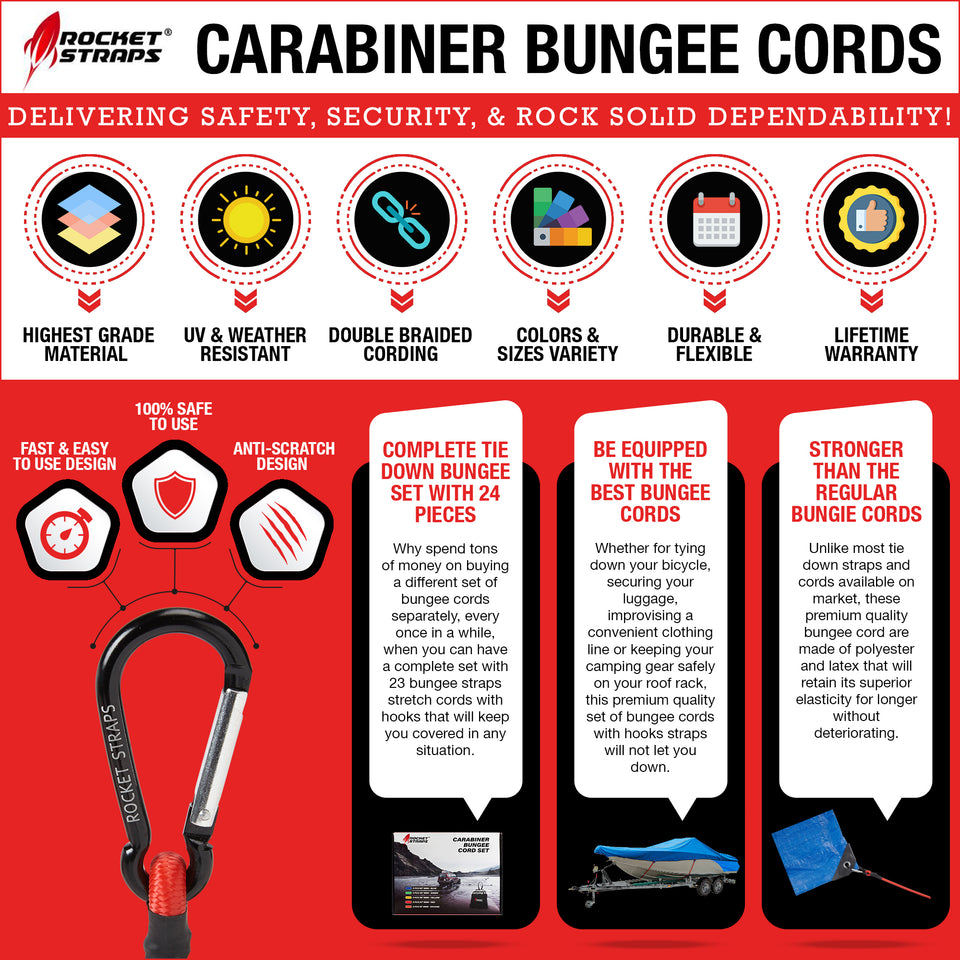29pc Carabiner Bungee Cord Set