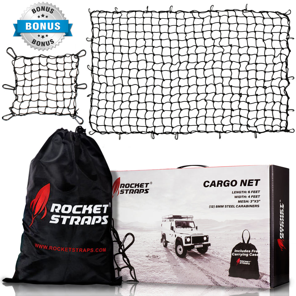 Rocket Straps Cargo Net 4’X6’ Stretches to 8’X12’