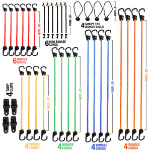 Rocket Straps 36pc Assortment of Heavy Duty Bungee Cords