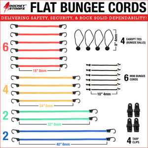 28pc Flat Bungee cord assortment