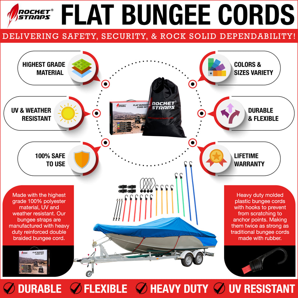 28pc Flat Bungee cord assortment